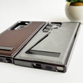 Samsung Galaxy S24 Ultra Textured Stripe Stand PU Leather Side Chrome Case Cover