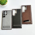 Samsung Galaxy S24 Ultra Textured Stripe Stand PU Leather Side Chrome Case Cover