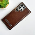 Samsung Galaxy S24 Ultra Textured Stripe Stand PU Leather Side Chrome Case Cover