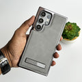 Samsung Galaxy S24 Ultra Textured Stripe Stand PU Leather Side Chrome Case Cover