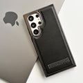Samsung Galaxy S24 Ultra Textured Stripe Stand PU Leather Side Chrome Case Cover