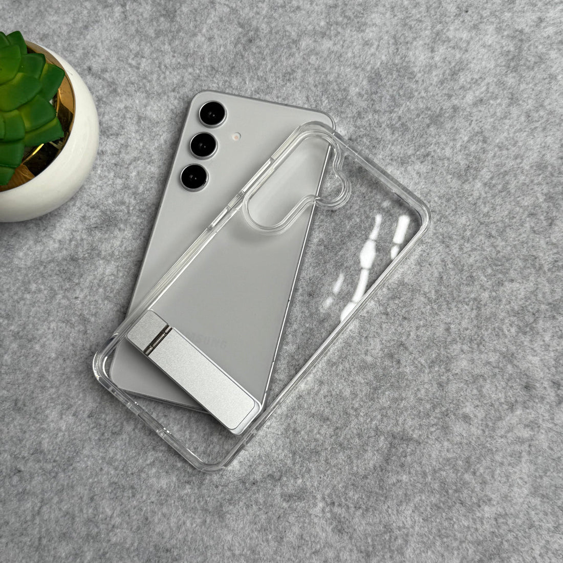Samsung Galaxy S25 Premium Transparent Bottom Metal Stand Case Cover