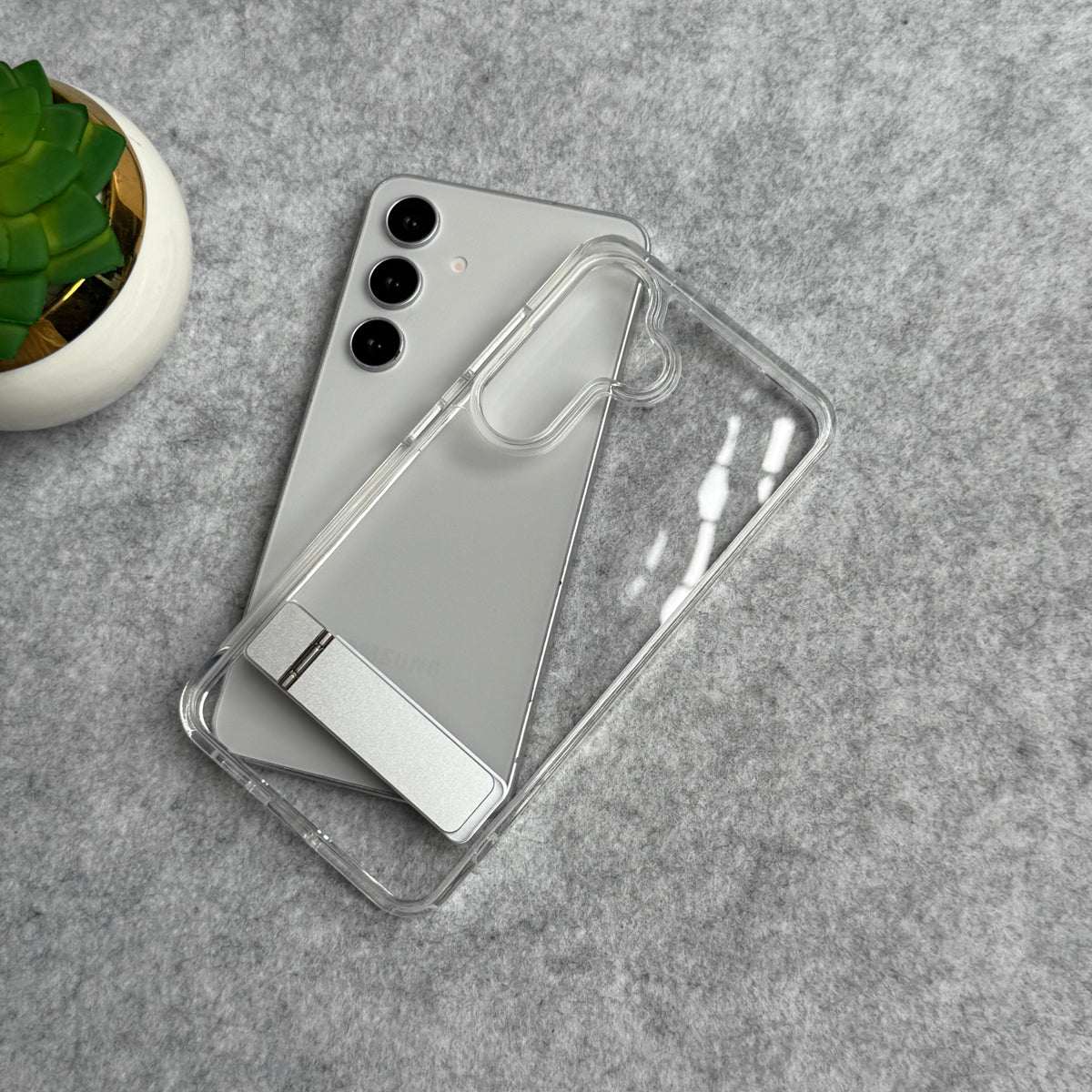 Samsung Galaxy S25 Premium Transparent Bottom Metal Stand Case Cover
