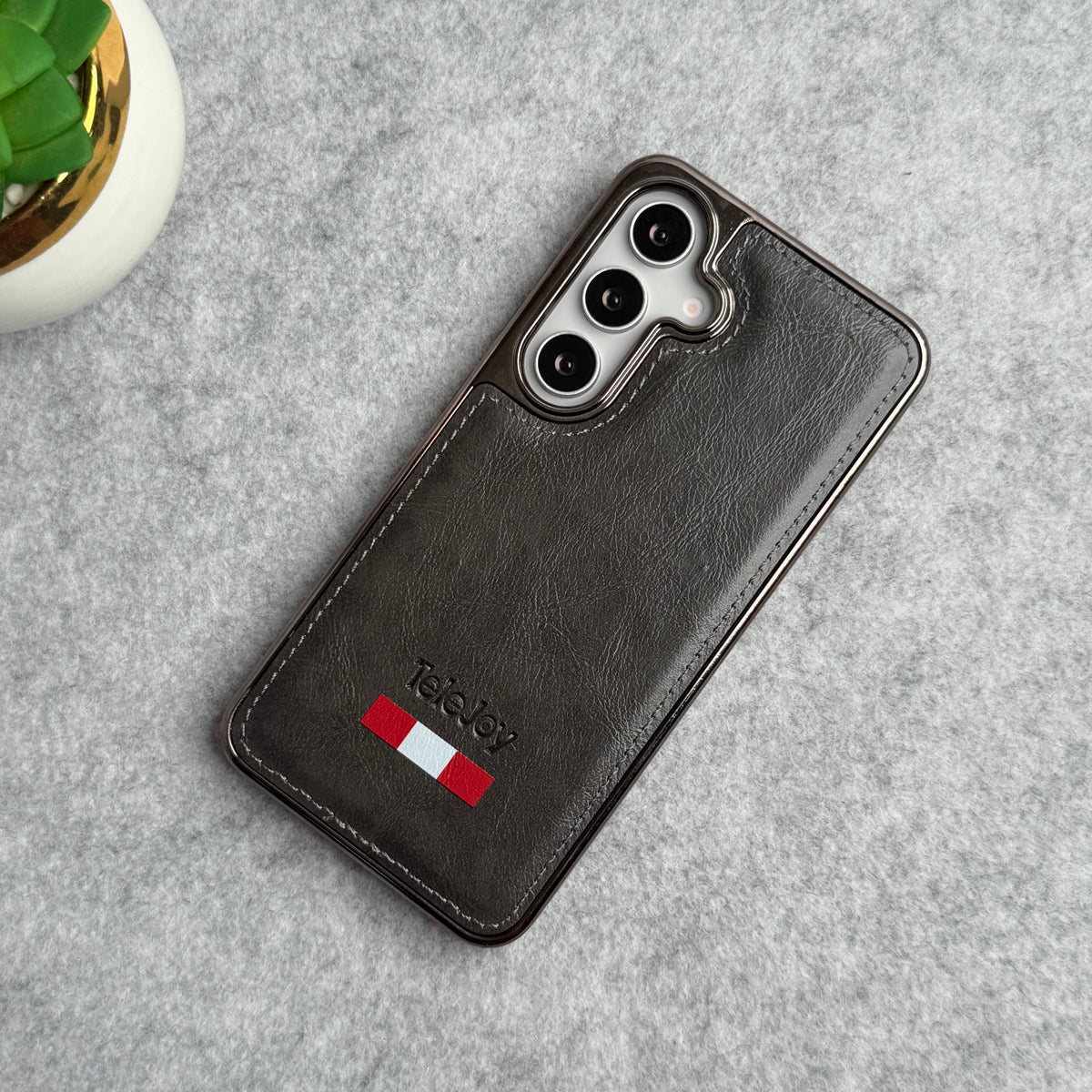 Samsung Galaxy S25 Textured PU Leather Side Chrome Case Cover