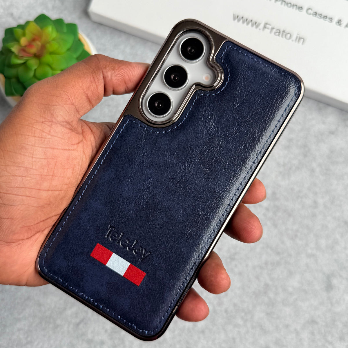 Samsung Galaxy S25 Textured PU Leather Side Chrome Case Cover