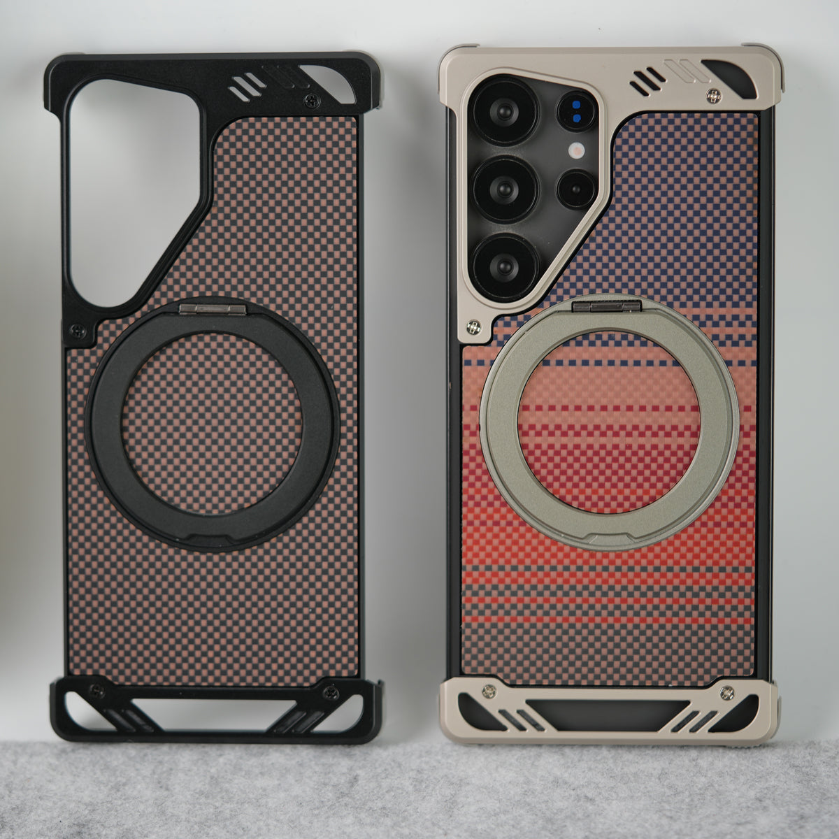 Samsung Galaxy S25 Ultra Aramid Fiber Metal Case With Rotating Stand