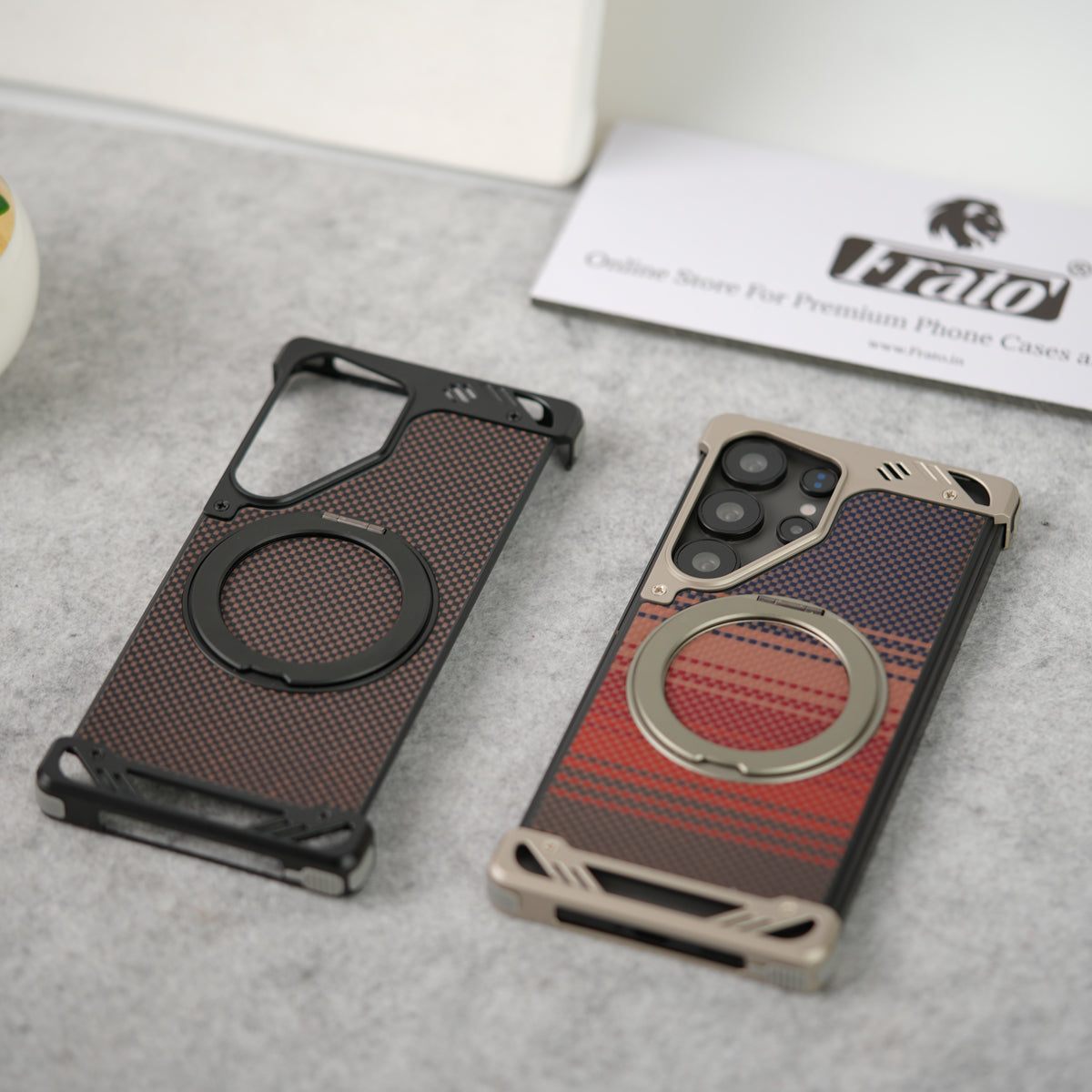 Samsung Galaxy S25 Ultra Aramid Fiber Metal Case With Rotating Stand