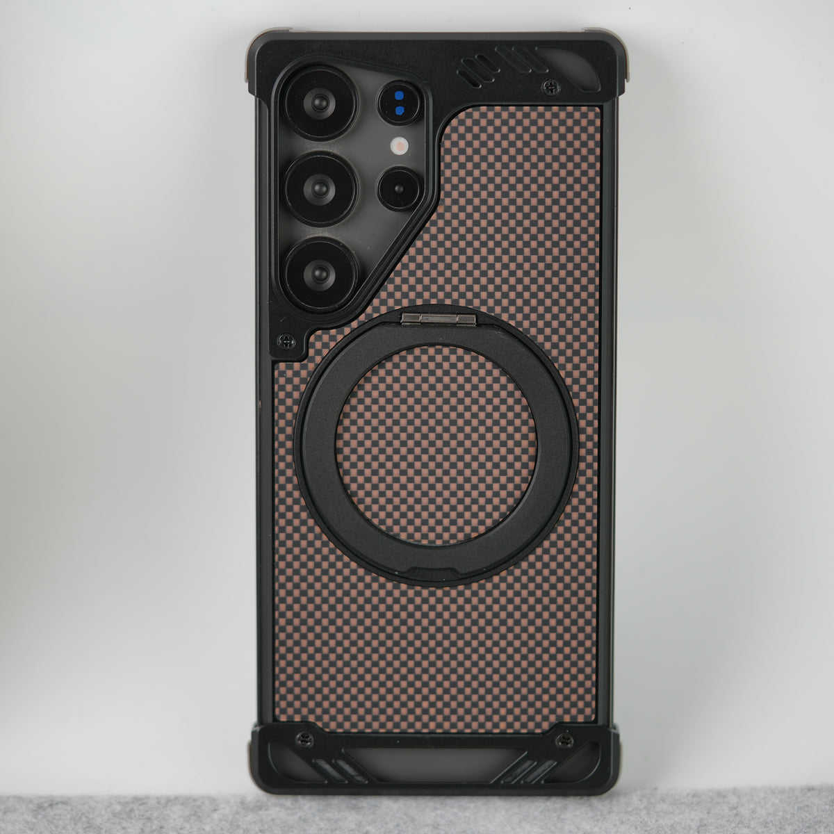 Samsung Galaxy S25 Ultra Aramid Fiber Metal Case With Rotating Stand