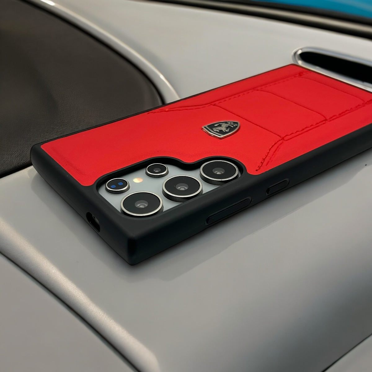 Samsung Galaxy S25 Ultra FR Stitched PU Leather Case Cover (Red)