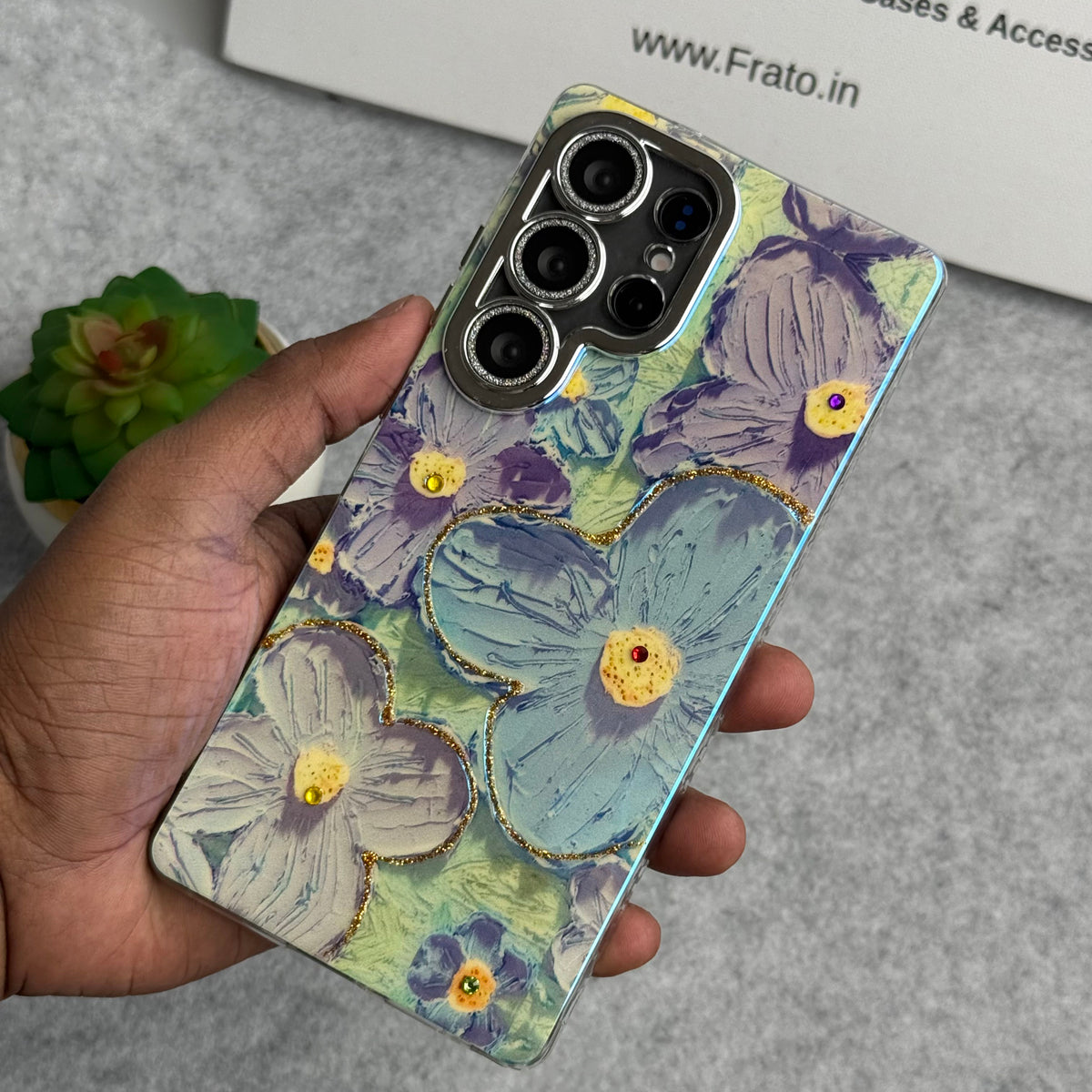 Samsung Galaxy S25 Ultra Luxury 3D Oil Painting Floral Design Glitter Lens Protection Cover