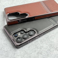 Samsung Galaxy S25 Ultra Textured Stripe PU Leather Side Chrome Case Cover
