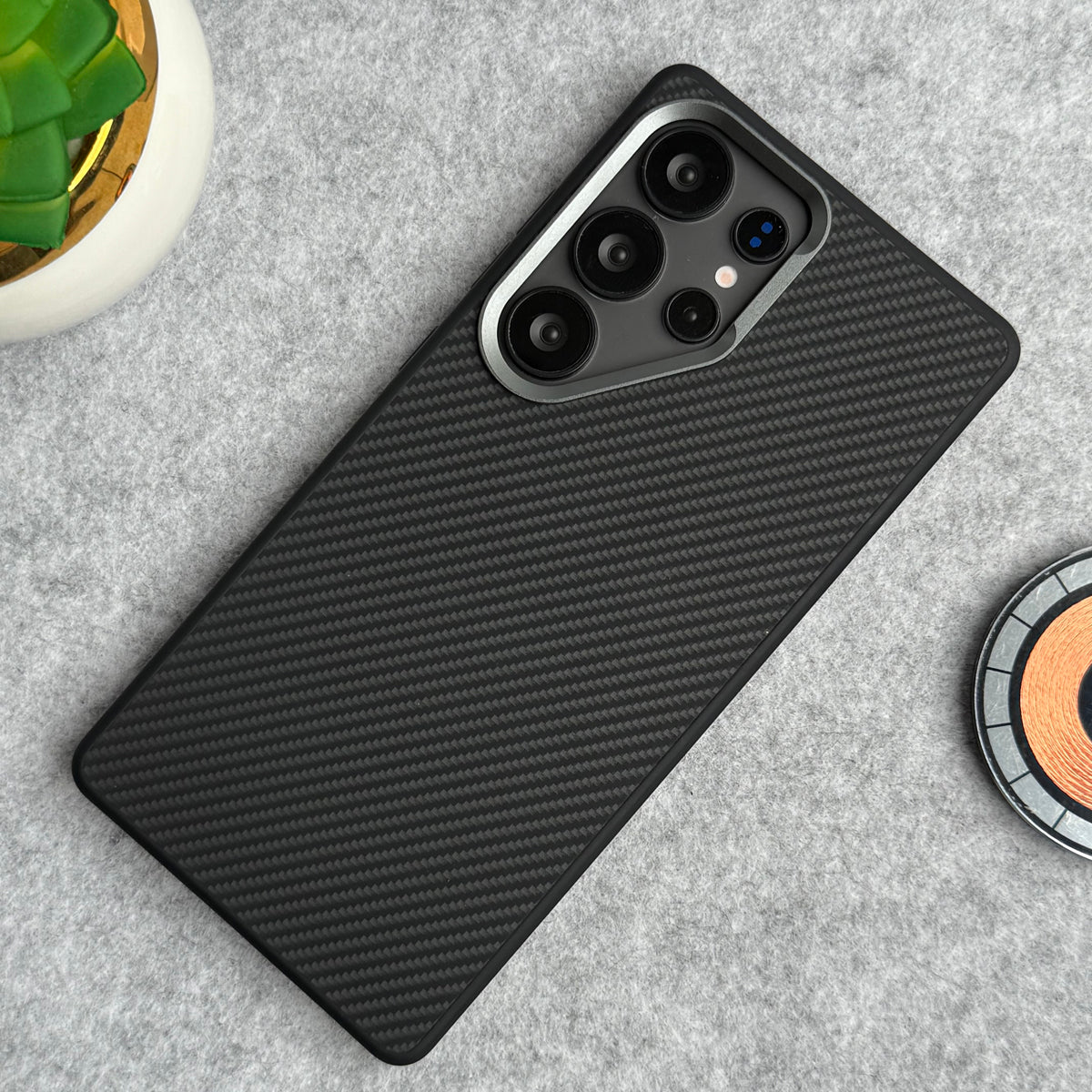 Samsung Galaxy S Series Metal Camera Ring Carbon Fiber Design MagSafe Cover