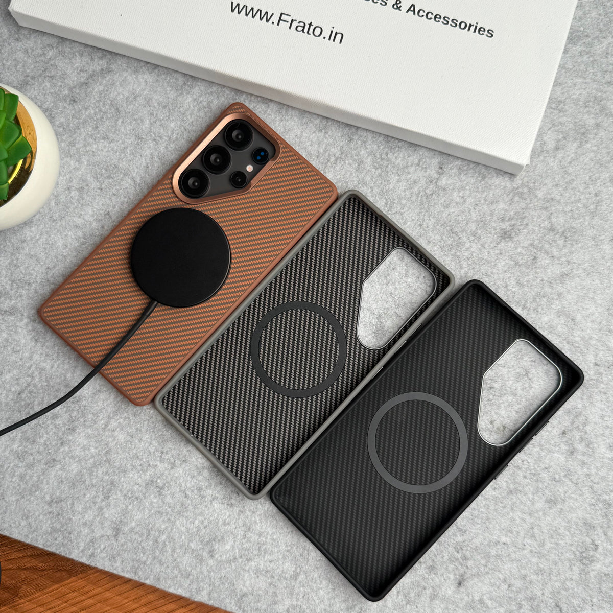 Samsung Galaxy S Series Metal Camera Ring Carbon Fiber Design MagSafe Cover