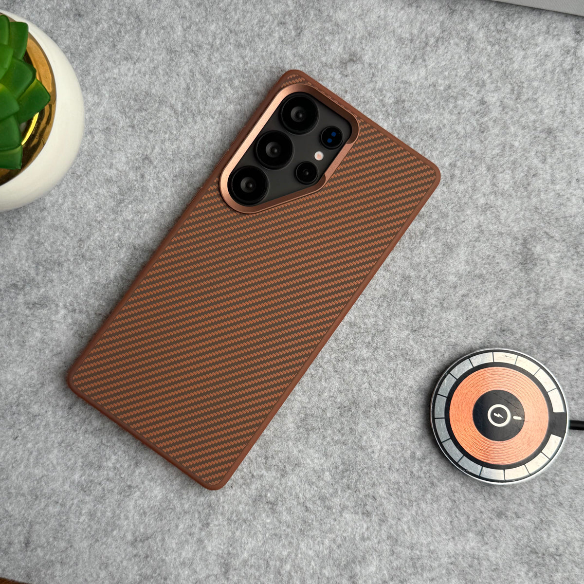 Samsung Galaxy S Series Metal Camera Ring Carbon Fiber Design MagSafe Cover