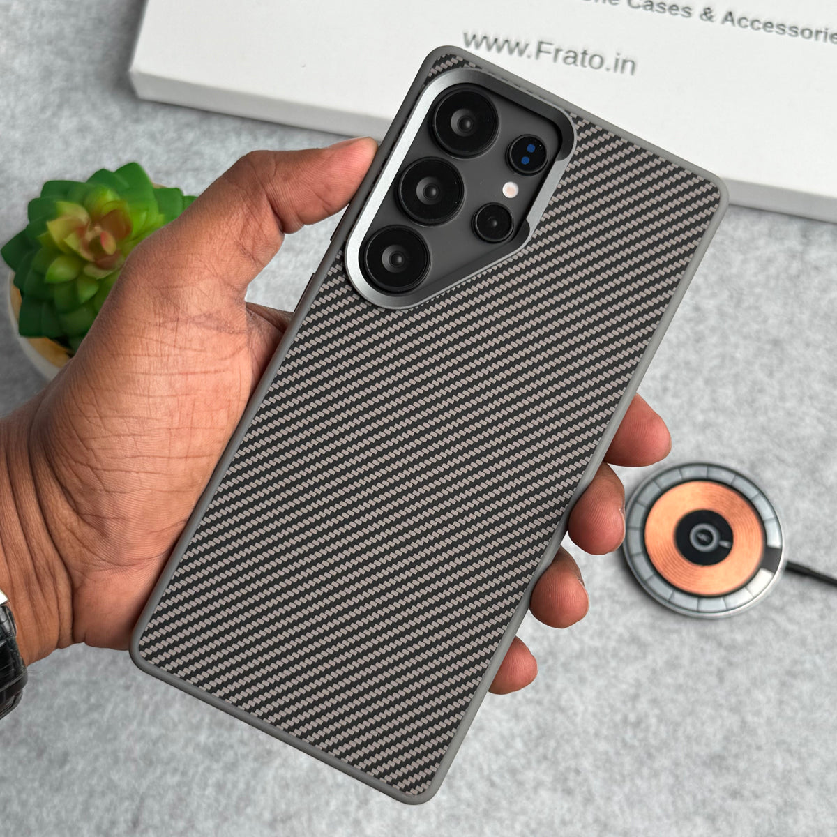 Samsung Galaxy S Series Metal Camera Ring Carbon Fiber Design MagSafe Cover