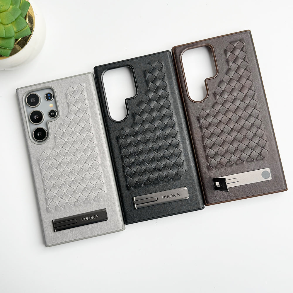 Samsung Galaxy Ultra Series Weave Leather with Metal Kickstand Slim Back Cover