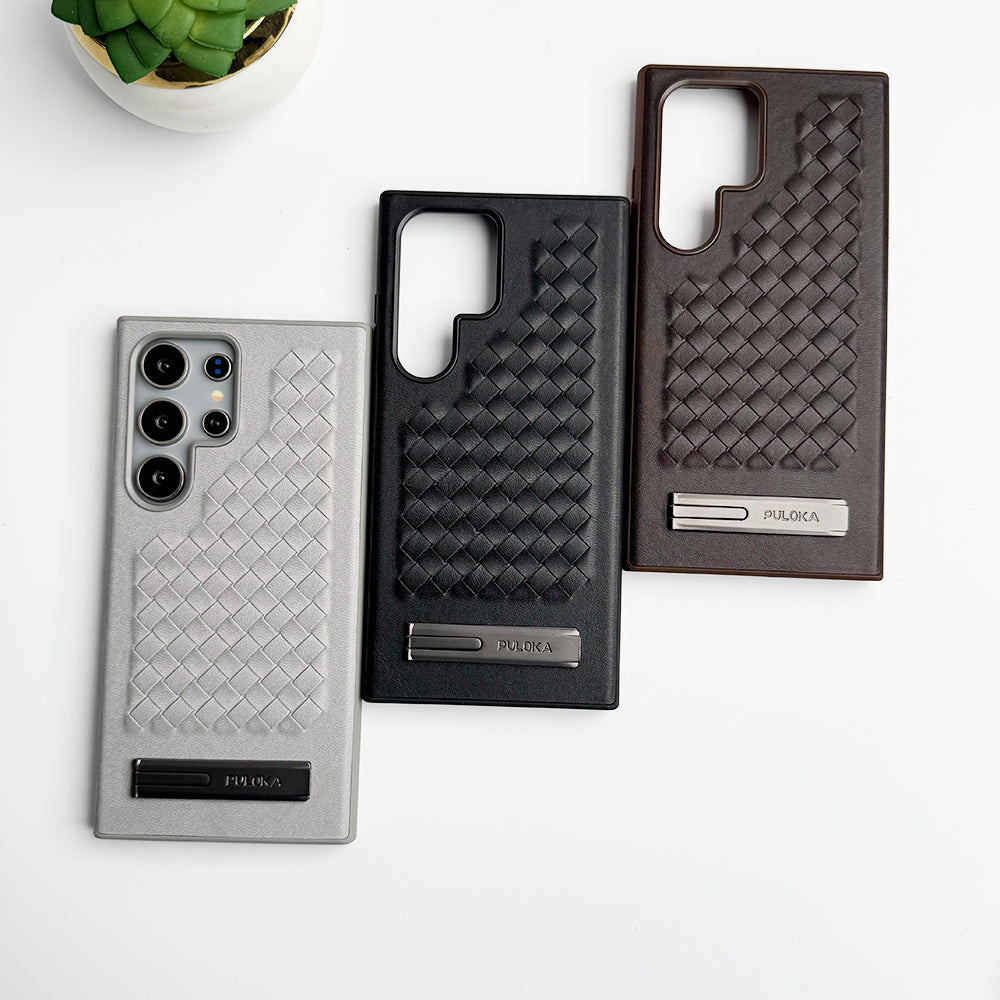 Samsung Galaxy Ultra Series Weave Leather with Metal Kickstand Slim Back Cover
