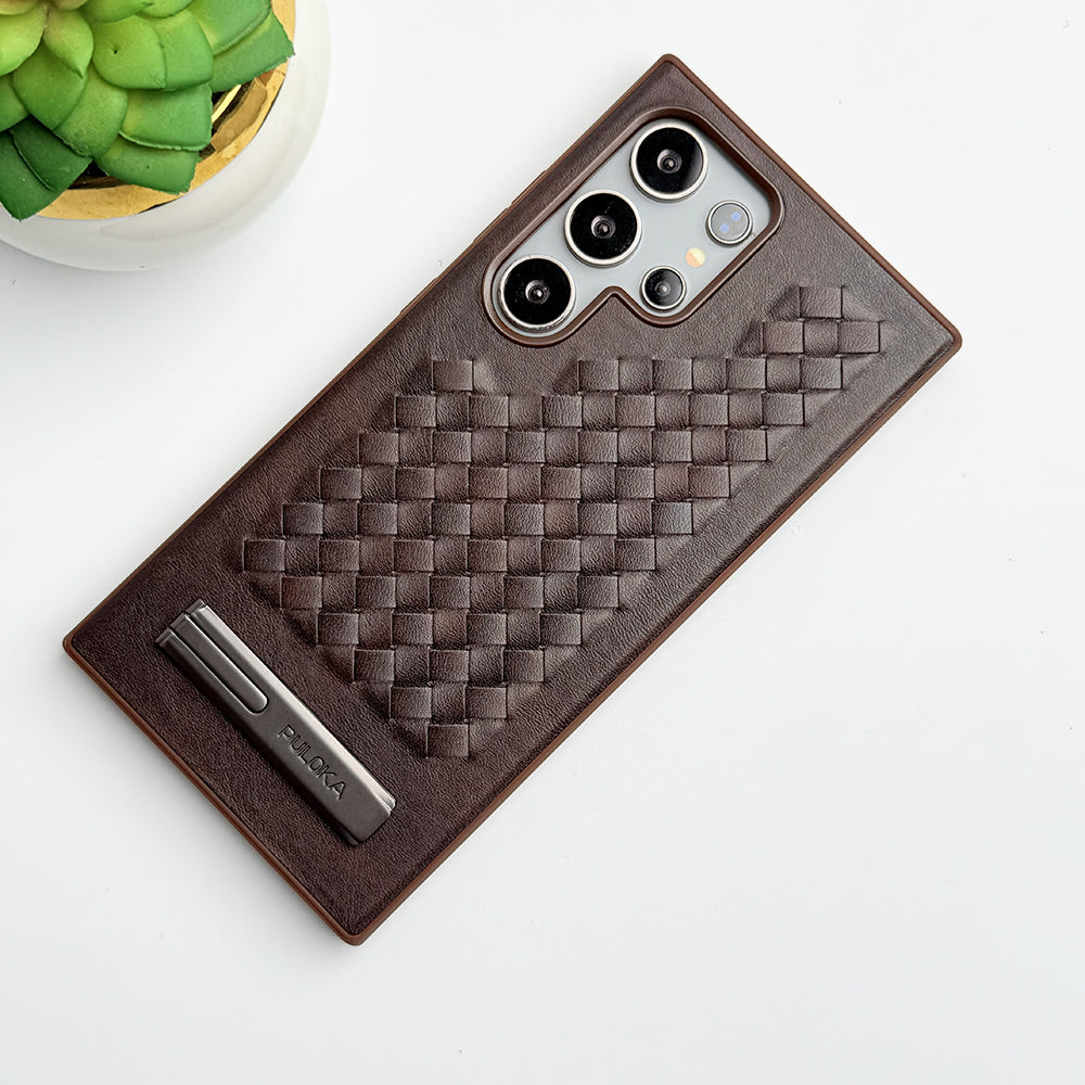 Samsung Galaxy Ultra Series Weave Leather with Metal Kickstand Slim Back Cover