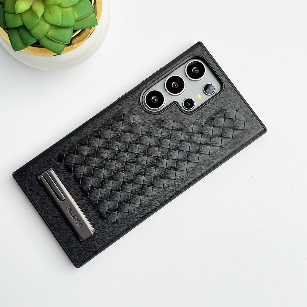 Samsung Galaxy Ultra Series Weave Leather with Metal Kickstand Slim Back Cover