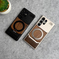 Samsung Galaxy Ultra series Metallic Wood Leather AeroFLex Aluminium  Case With Rotating Stand