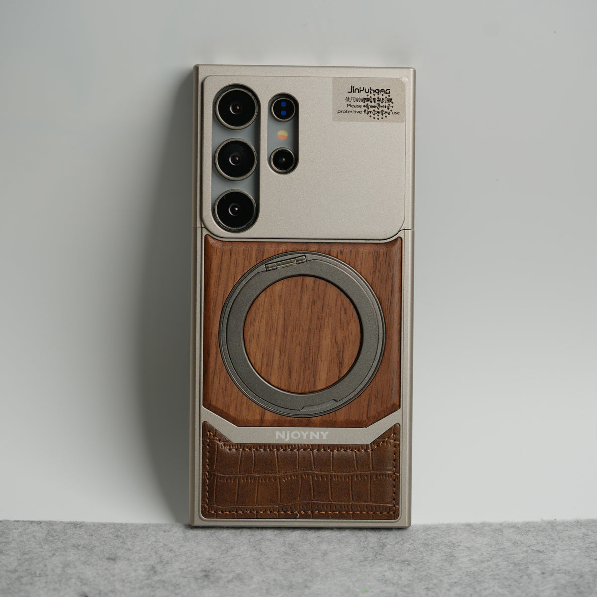 Samsung Galaxy Ultra series Metallic Wood Leather AeroFLex Aluminium  Case With Rotating Stand