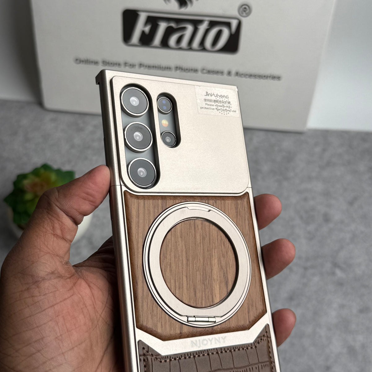 Samsung Galaxy Ultra series Metallic Wood Leather AeroFLex Aluminium  Case With Rotating Stand