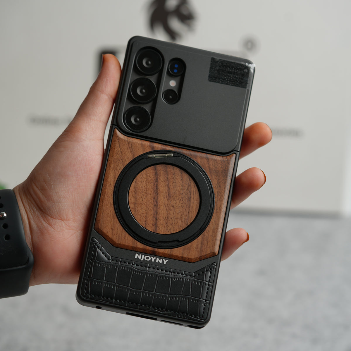 Samsung Galaxy Ultra series Metallic Wood Leather AeroFLex Aluminium  Case With Rotating Stand