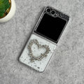 Samsung Galaxy Z Flip 6 3D Silver Rhinestone Heart Case Cover