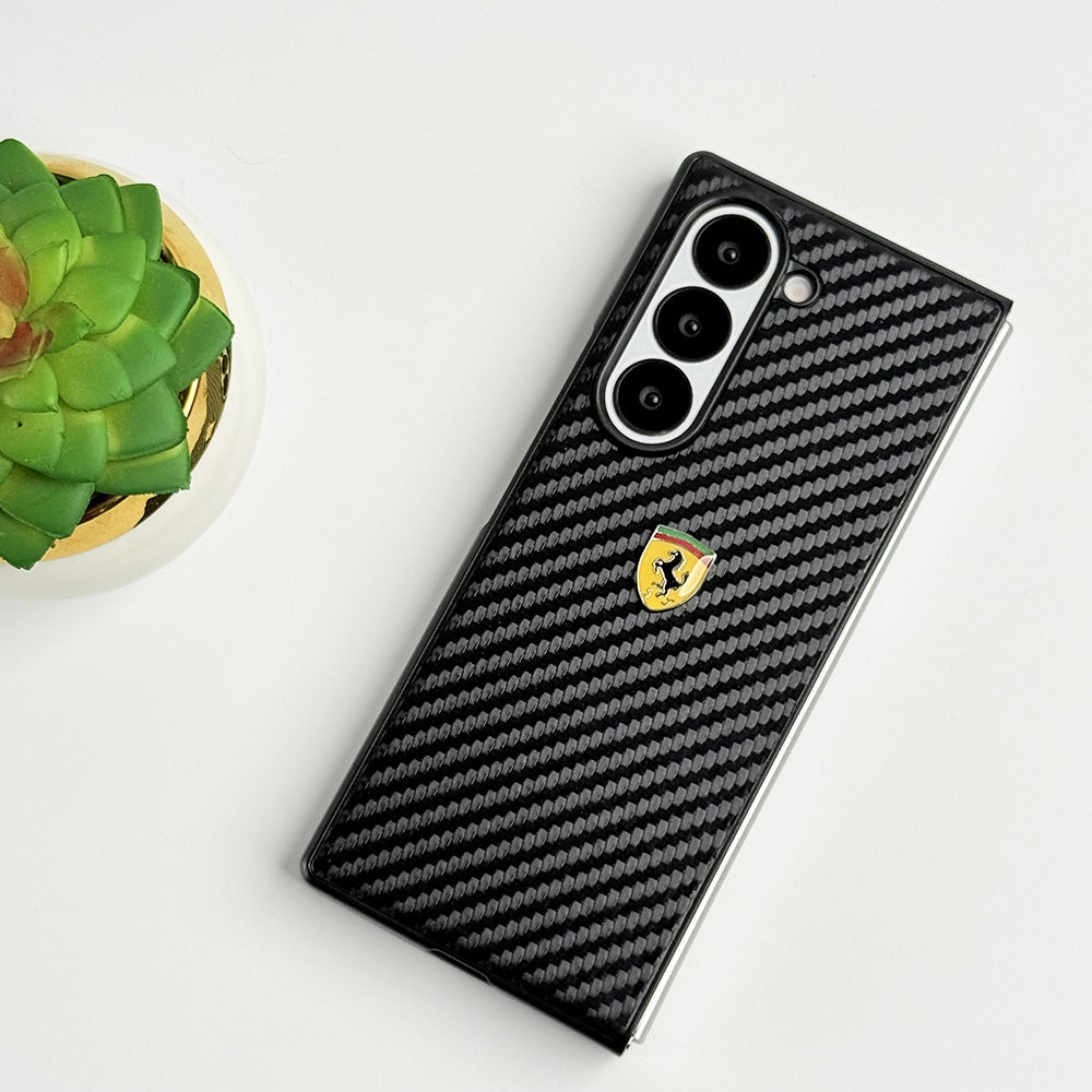 Samsung Galaxy Z Fold 5 FR Sports Car Logo Carbon Fiber Texture Case Cover