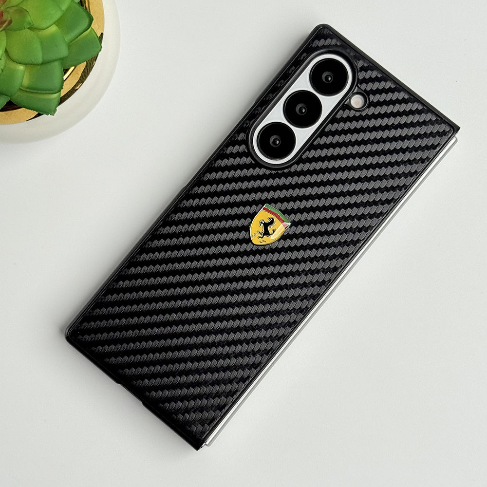 Samsung Galaxy Z Fold 5 FR Sports Car Logo Carbon Fiber Texture Case Cover