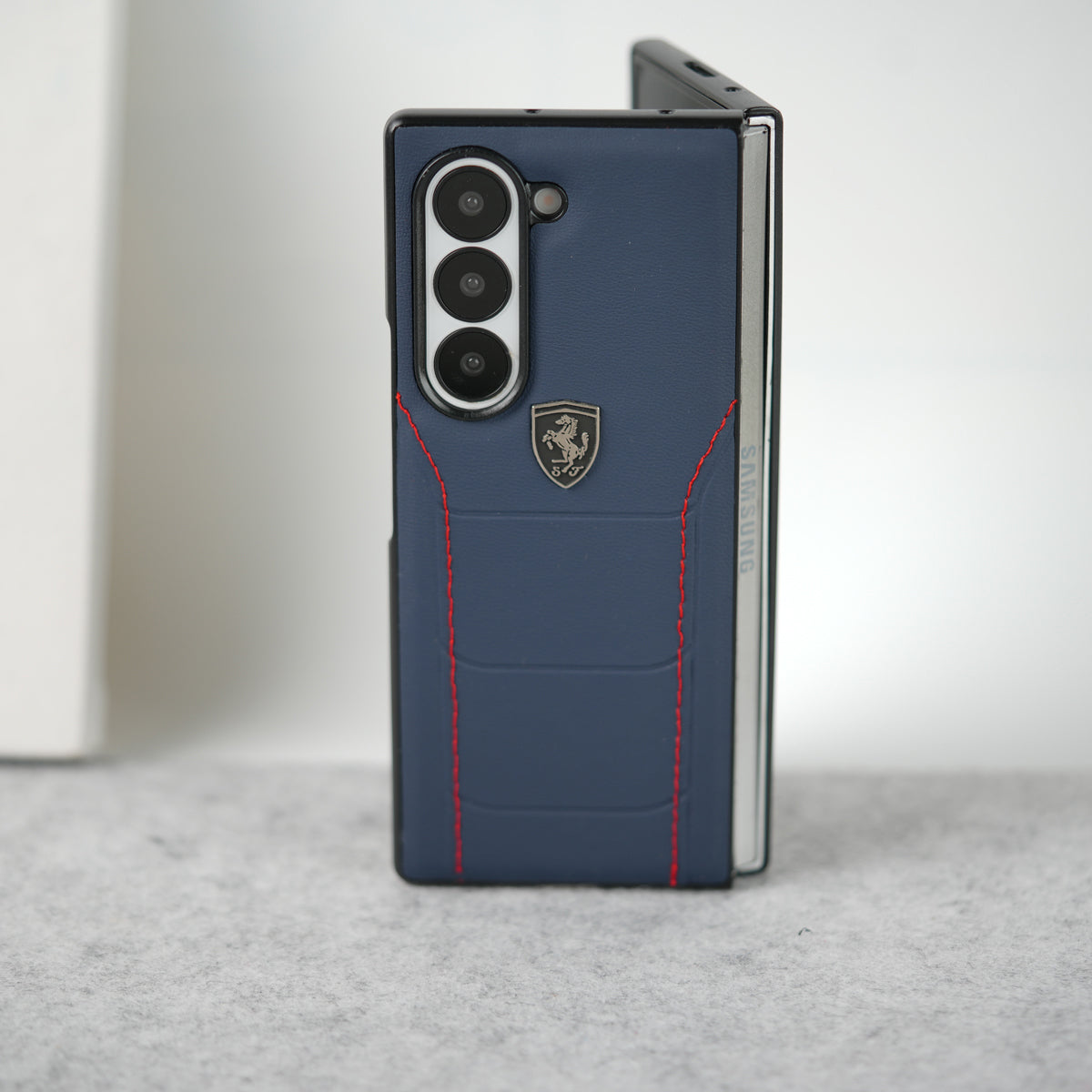 Samsung Galaxy Z Fold 5 FR Stitched PU Leather Case Cover (Blue)