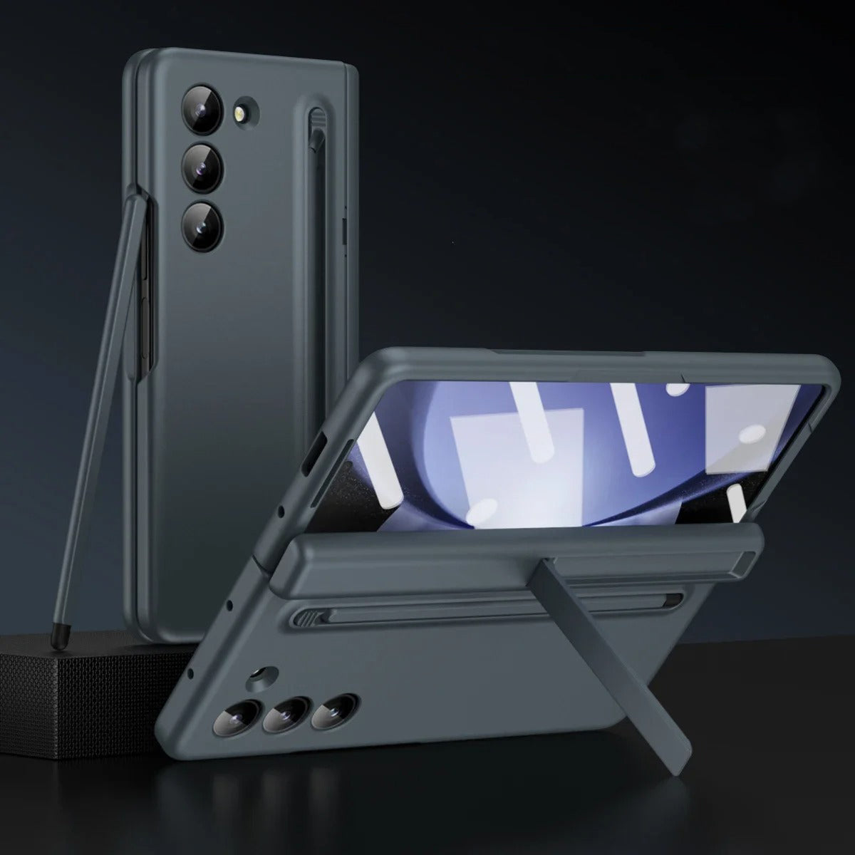 Samsung Galaxy Z Fold 5 Matte Finish Front Screen Protector With S Pen Kickstand Case Cover