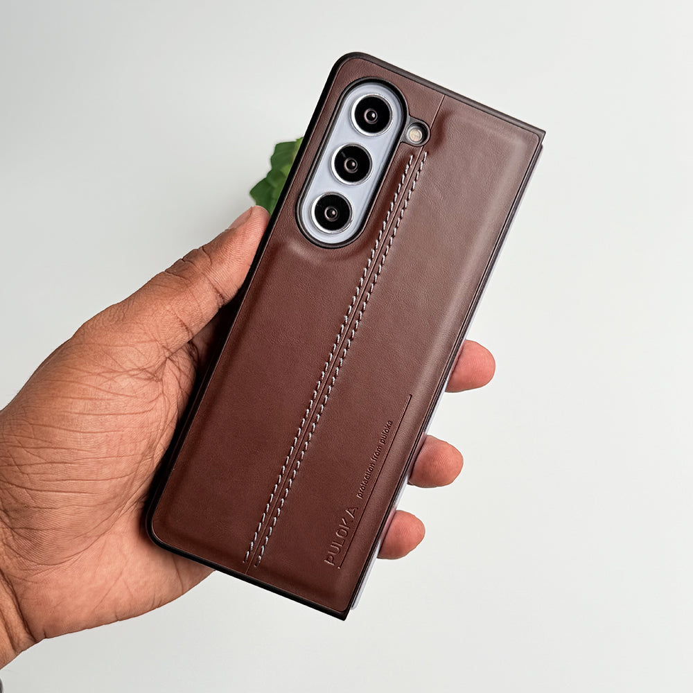 Samsung Galaxy Z Fold 5 PU Leather Middle Stitch Case Cover
