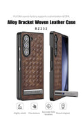 Samsung Galaxy Z Fold 5 PU Weave Leather with Metal Kickstand Slim Back Cover