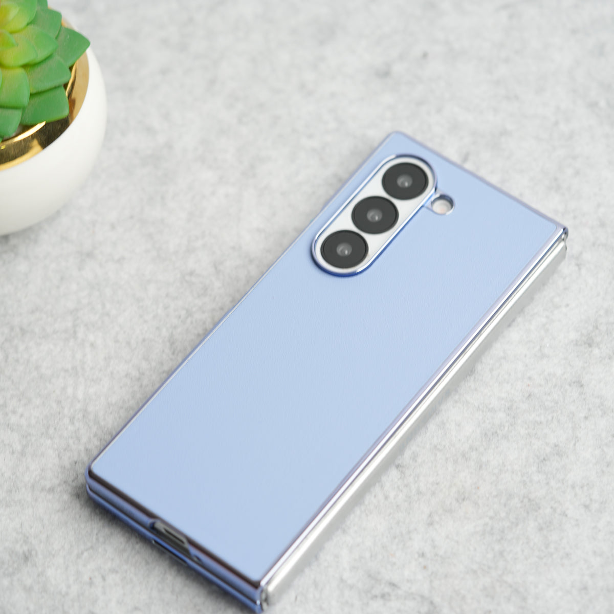 Samsung Galaxy Z Fold 6 Glossy Chrome Plated PU Leather Skin Case Cover