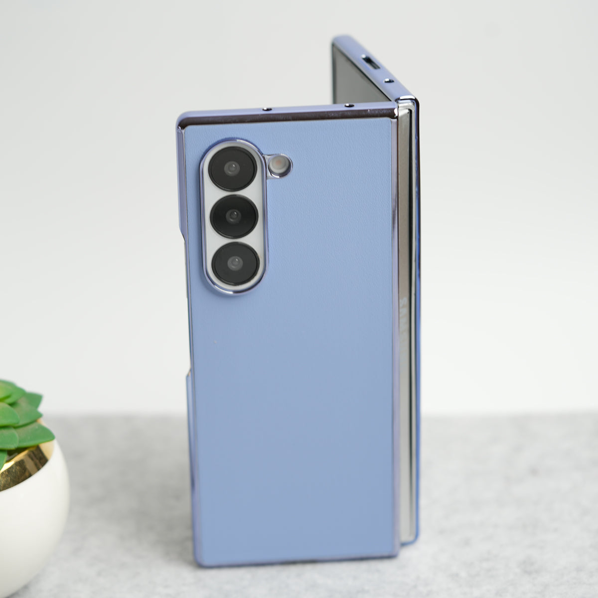 Samsung Galaxy Z Fold 6 Glossy Chrome Plated PU Leather Skin Case Cover