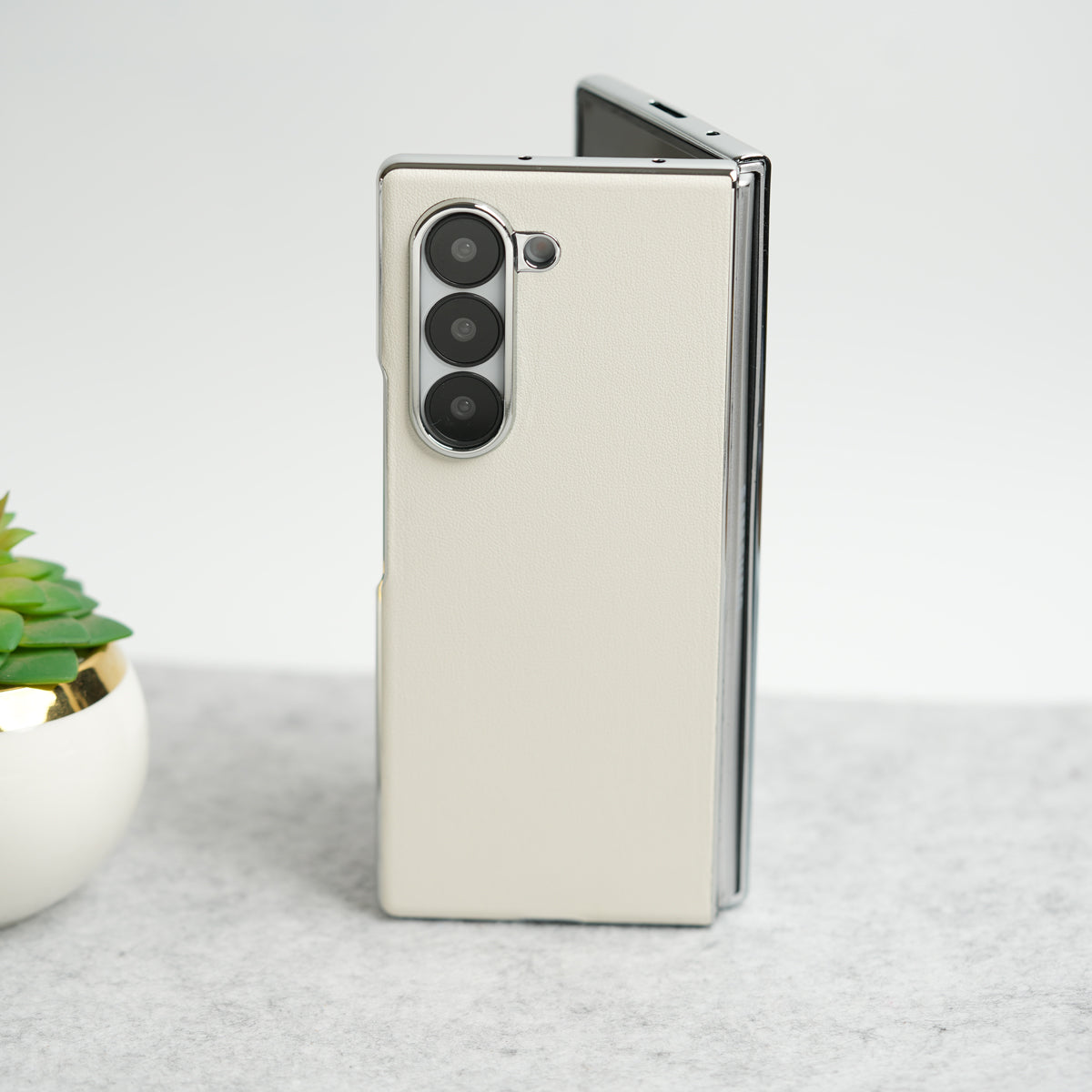 Samsung Galaxy Z Fold 6 Glossy Chrome Plated PU Leather Skin Case Cover