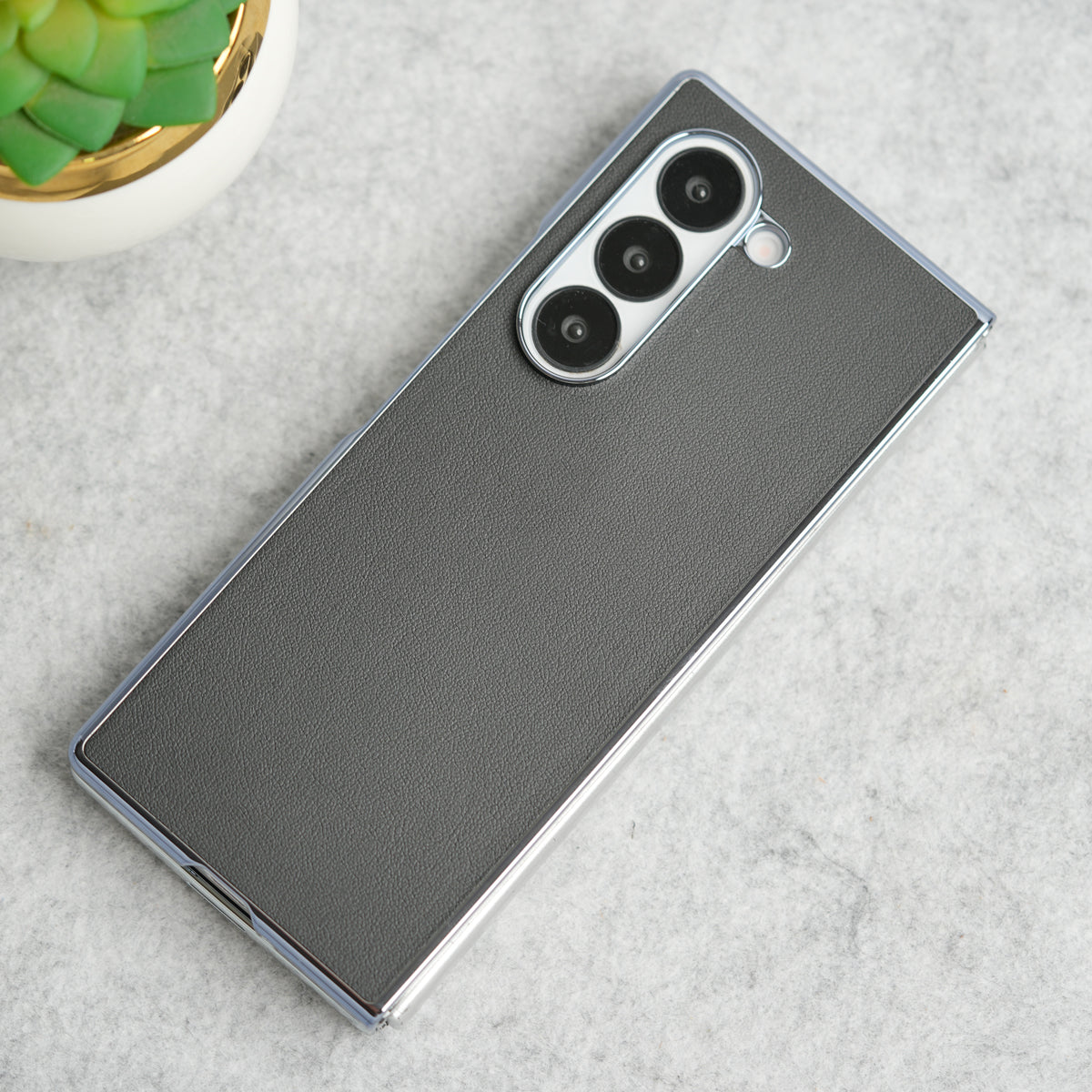 Samsung Galaxy Z Fold 6 Glossy Chrome Plated PU Leather Skin Case Cover