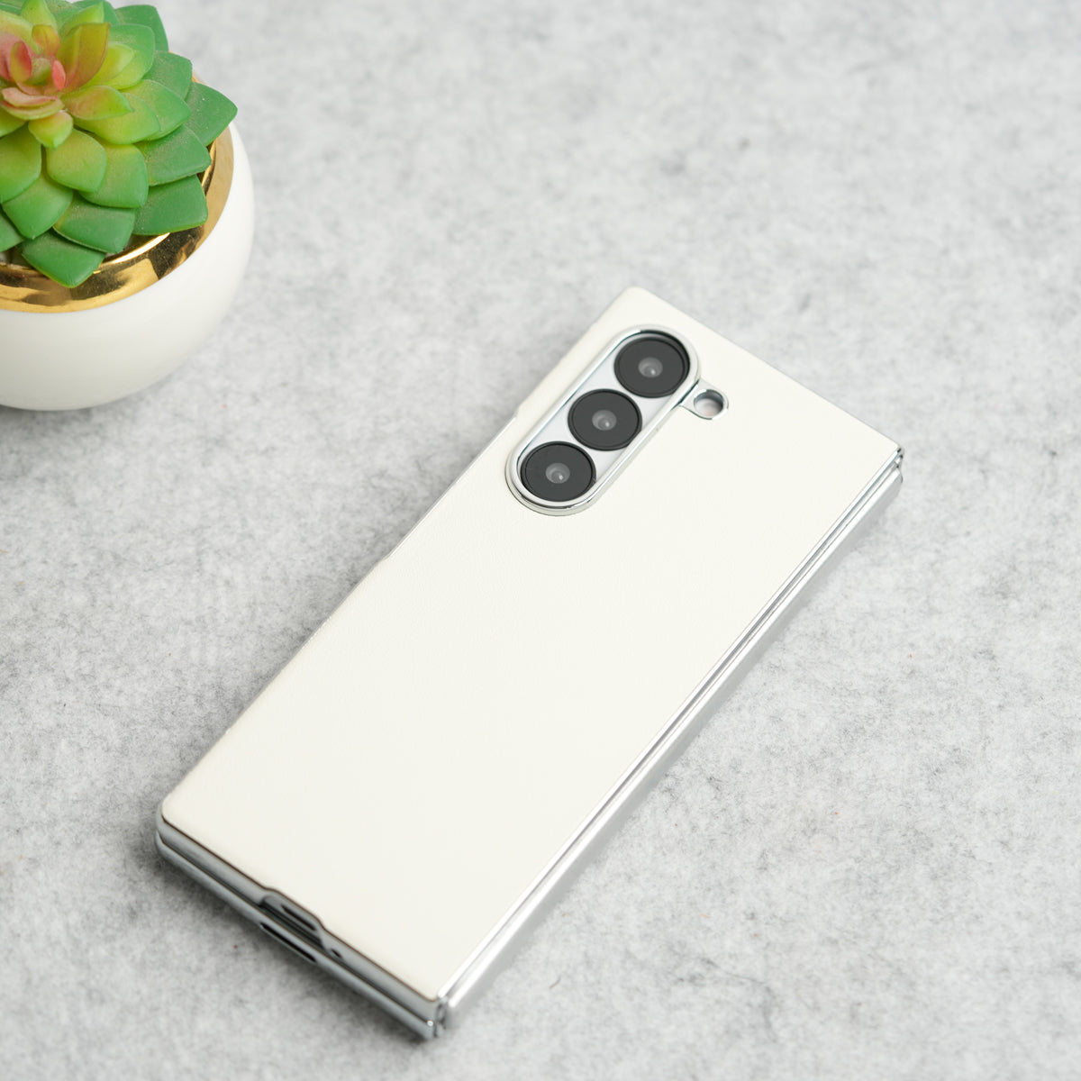 Samsung Galaxy Z Fold 6 Glossy Chrome Plated PU Leather Skin Case Cover