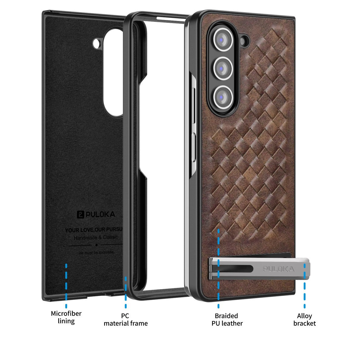 Samsung Galaxy Z Fold 6 PU Weave Leather with Metal Kickstand Slim Back Cover