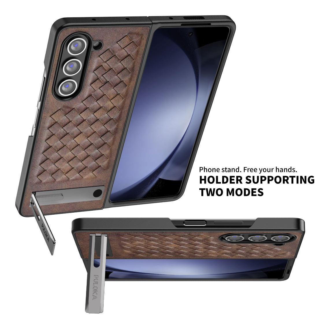 Samsung Galaxy Z Fold 6 PU Weave Leather with Metal Kickstand Slim Back Cover