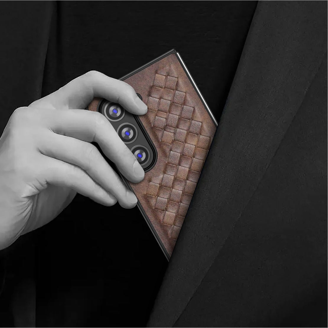 Samsung Galaxy Z Fold 6 PU Weave Leather with Metal Kickstand Slim Back Cover