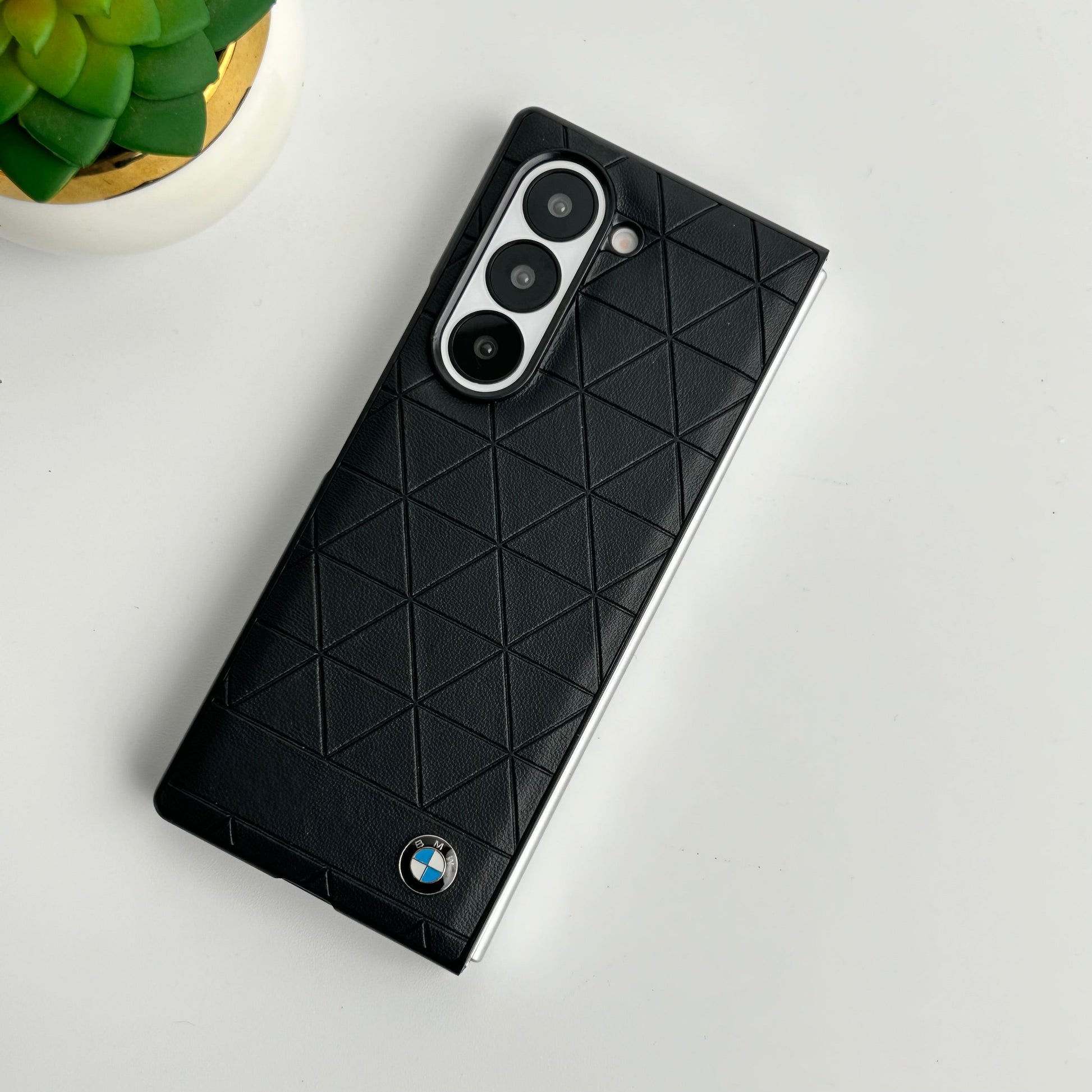 Samsung Galaxy Z Fold 6 Triangular Pattern PU Leather Sports Car Logo Case Cover