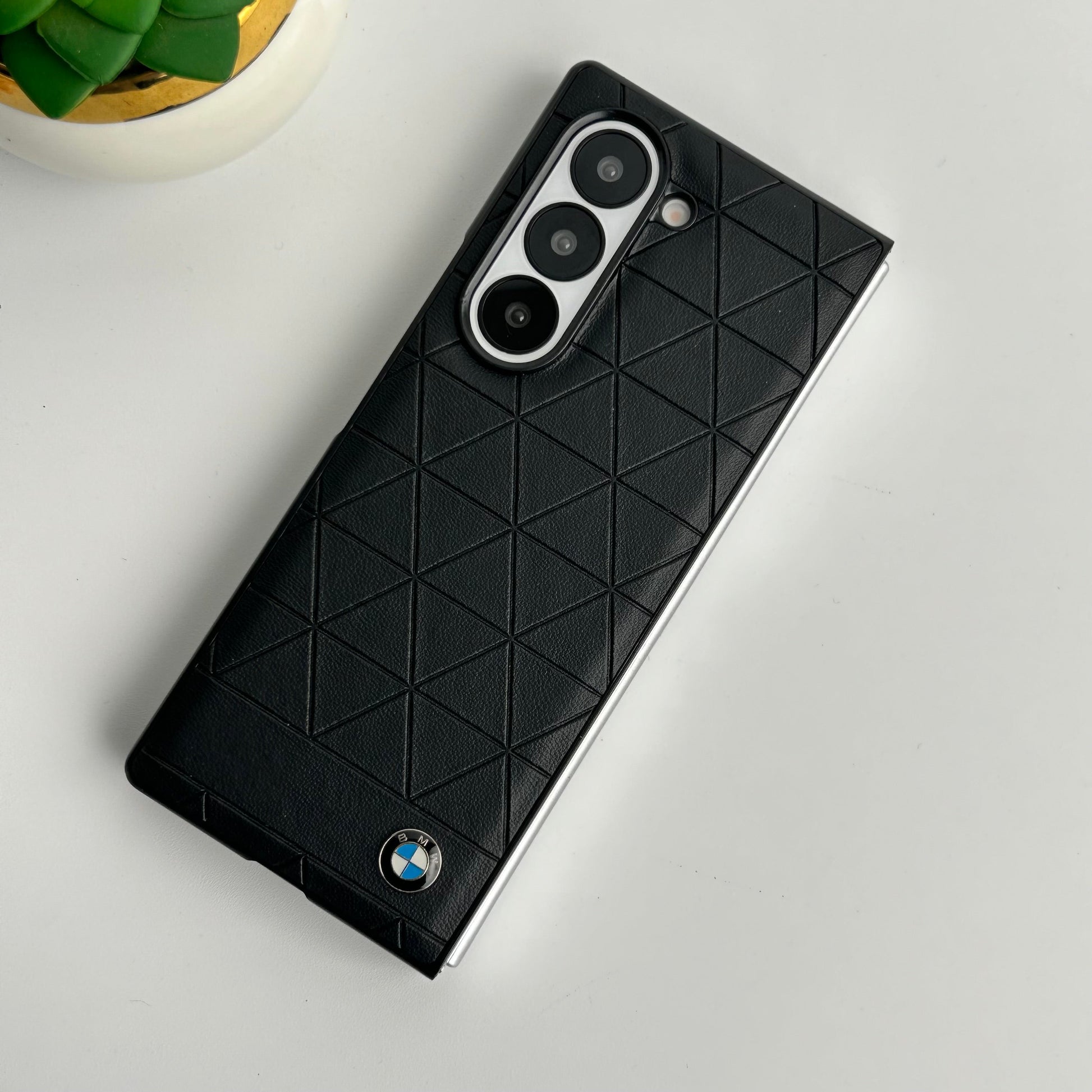 Samsung Galaxy Z Fold 6 Triangular Pattern PU Leather Sports Car Logo Case Cover