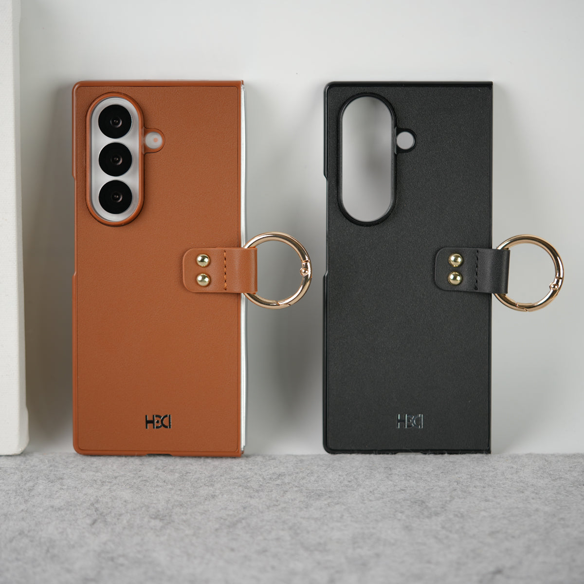 Samsung Galaxy Z Fold 7 Matte Finish PU Leather Case Cover With Metal Ring Holder