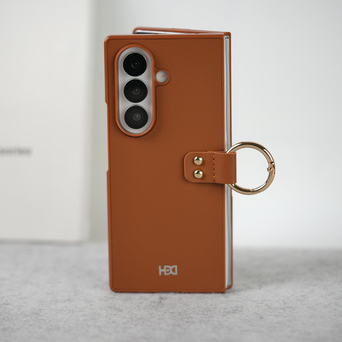 Samsung Galaxy Z Fold 7 Matte Finish PU Leather Case Cover With Metal Ring Holder