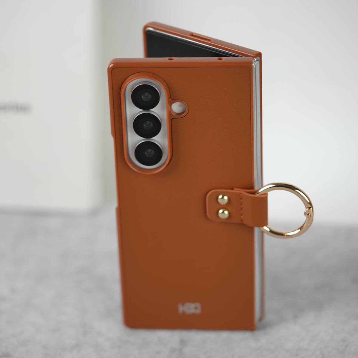 Samsung Galaxy Z Fold 7 Matte Finish PU Leather Case Cover With Metal Ring Holder