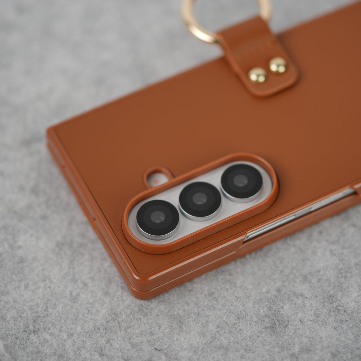 Samsung Galaxy Z Fold 7 Matte Finish PU Leather Case Cover With Metal Ring Holder