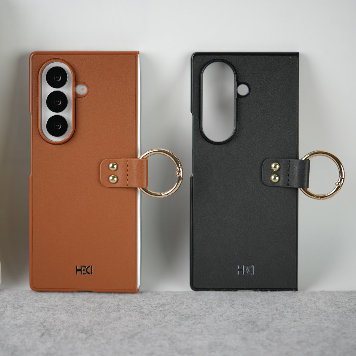 Samsung Galaxy Z Fold 7 Matte Finish PU Leather Case Cover With Metal Ring Holder