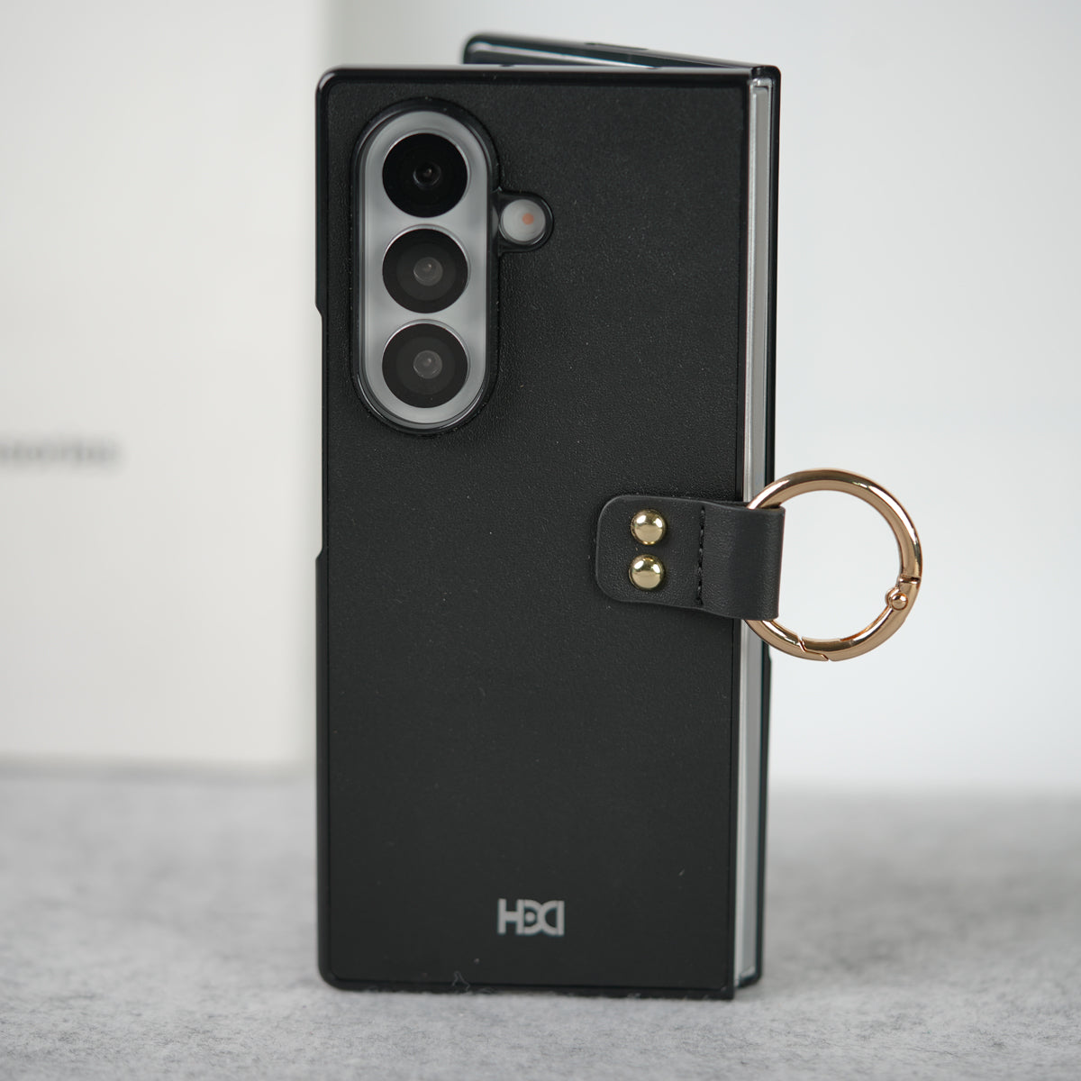 Samsung Galaxy Z Fold 7 Matte Finish PU Leather Case Cover With Metal Ring Holder